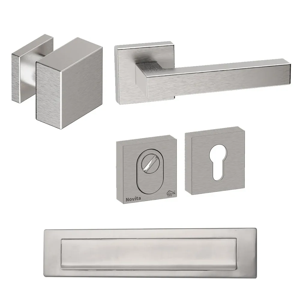 Shuffle Haustür-Set quadratisch mit Quadro 60 und Edelstahl-Briefschild