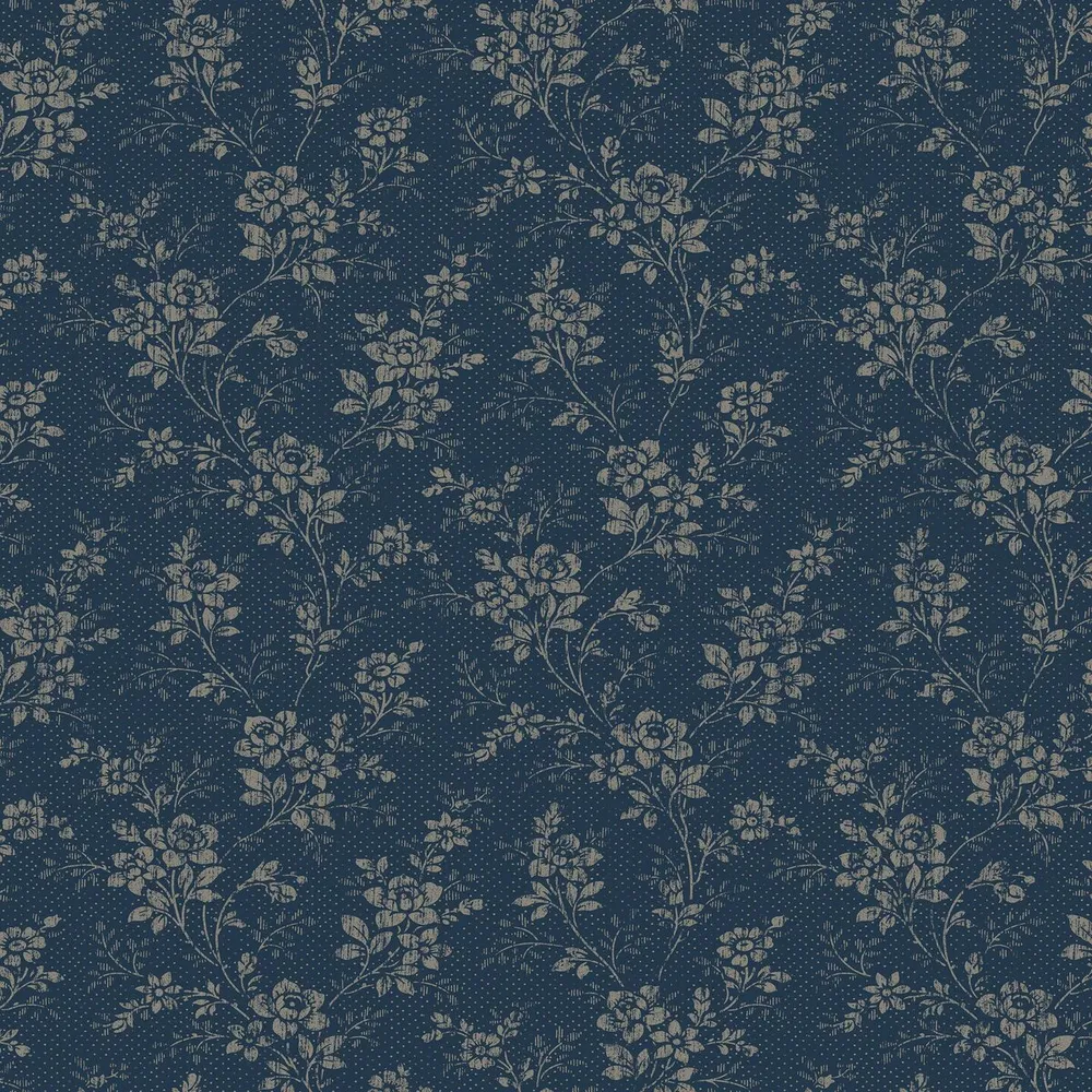 Tapete mit floralem Blumenmuster HIP ROSE blau