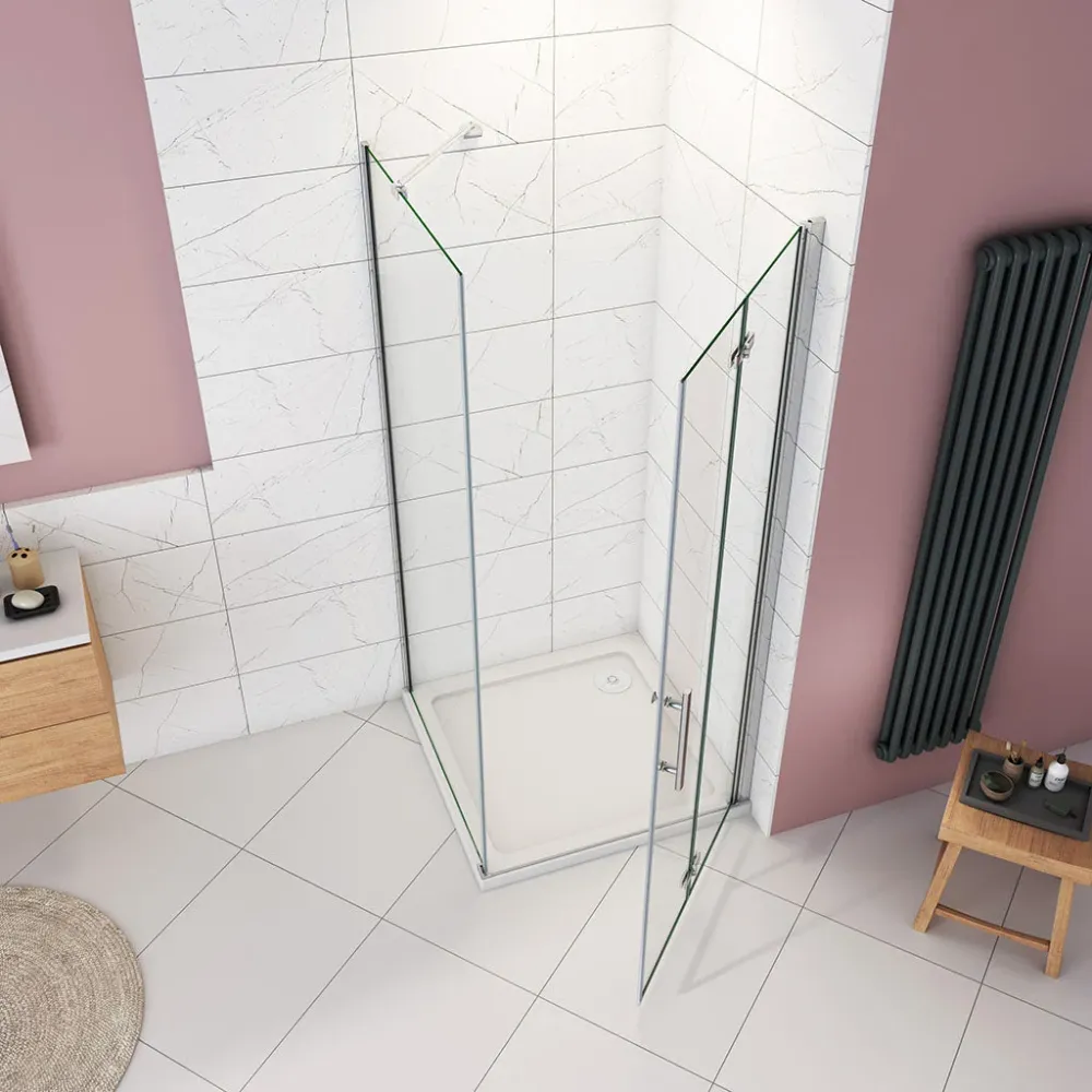 Duschkabine 80x100 x H. 195 cm falttür Duschtür mit Seitenwand + Duschwanne + Ablaufgarnitur Duschabtrennung