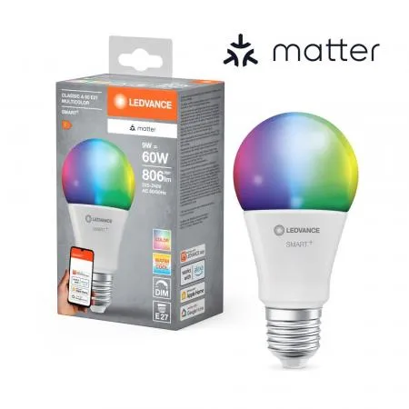 9W LEDVANCE SMART+ WIFI und MATTER Classic A60 LED-Lampe Multicolor E27 2700-6500K