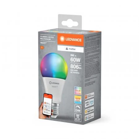 9W LEDVANCE SMART+ WIFI und MATTER Classic A60 LED-Lampe Multicolor E27 2700-6500K