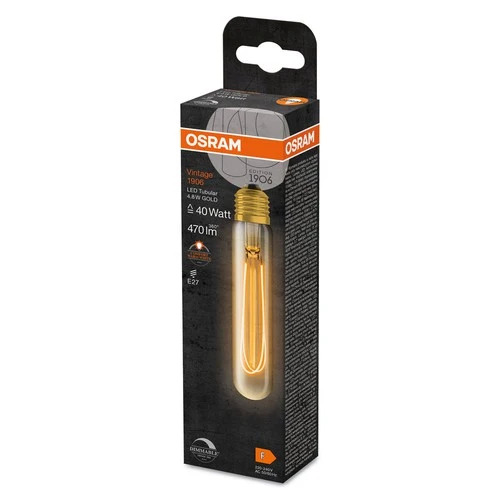 OSRAM Dimmbare LED-Lampen, 1906 Vintage-Edition, 40 Watts Ersatz, E27, Tubular, 2200 Kelvin, Warm Comfort Light, Klares Gl...