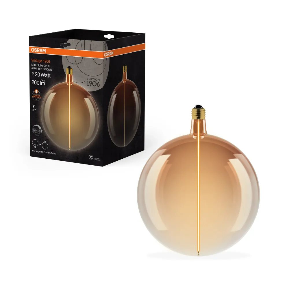 OSRAM Vintage 1906® LED BIG DECORATIVE BULB FILAMENT-MAGNETIC STYLE LED-Lampe Tea Brown, dimmbar, 4.8W, E27, GLOBE , Comfo...