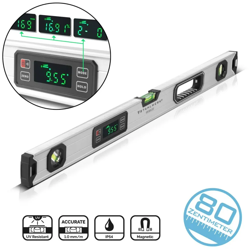 STAHLWERK Digitale Wasserwaage DW-800 ST aus Aluminium mit 800 mm Länge magnetische Richtwaage | Magnet-Wasserwaage | Alum...