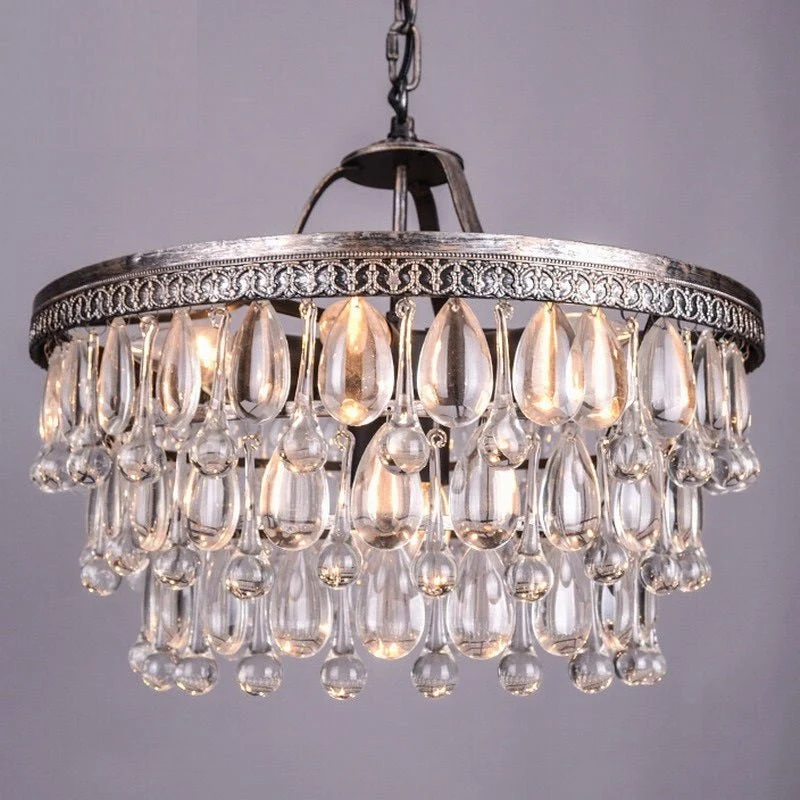 Vintage Big Glass Drops Led Crystal Iron Lustres Chandeliers Pendants Kitchen Living Room Bedroom Diameter ATY Home Decor