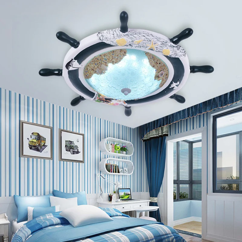 Blaue/dunkelblaue Ruder-Unterputzlampe für Kinder, LED-Harz-Deckenleuchte mit Blasenglasschirm für Schlafzimmer Clearhalo