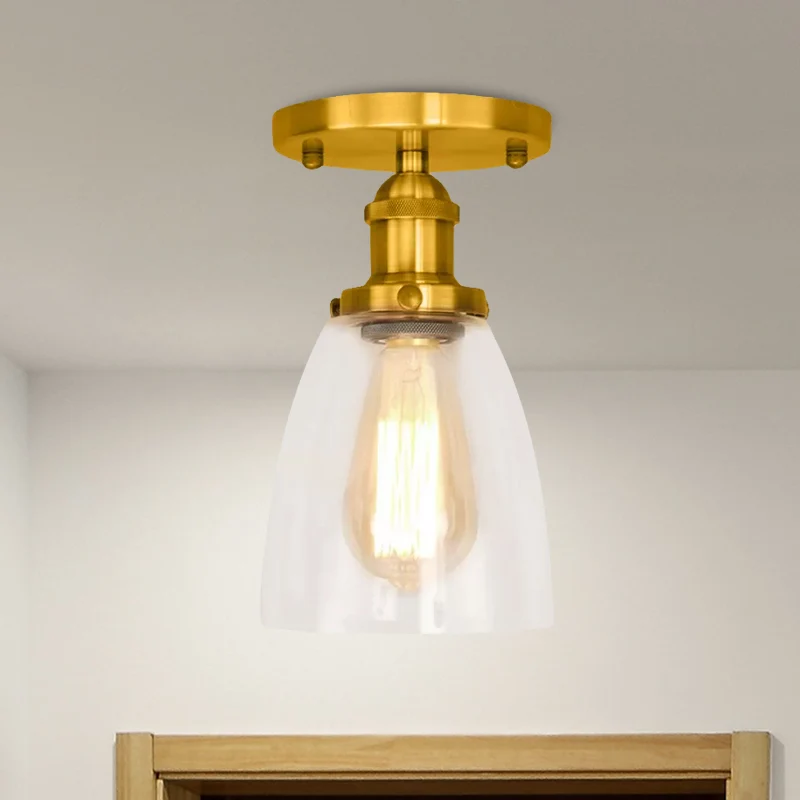 Industrielle Deckenleuchte aus Messing/Kupfer/Rost mit einer einzigen Lampe, konische, halbbündige Deckenleuchte aus klare...