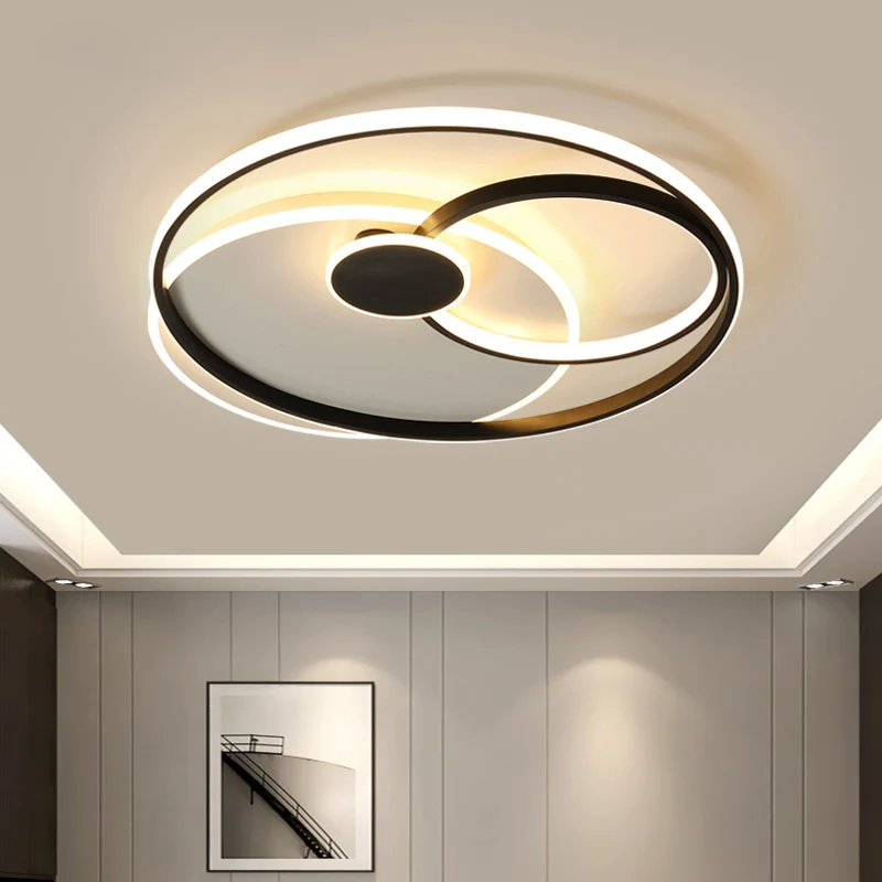 Kreisförmige Deckenleuchte Nordic Metal LED Schlafzimmer-Unterputzleuchte Schwarz und Weiß Clearhalo