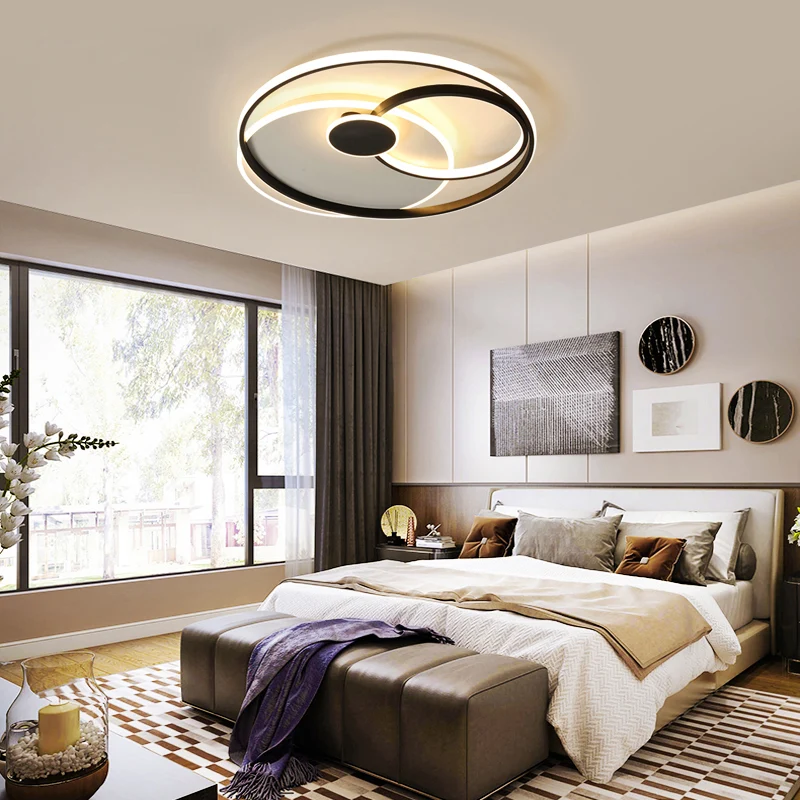 Kreisförmige Deckenleuchte Nordic Metal LED Schlafzimmer-Unterputzleuchte Schwarz und Weiß Clearhalo