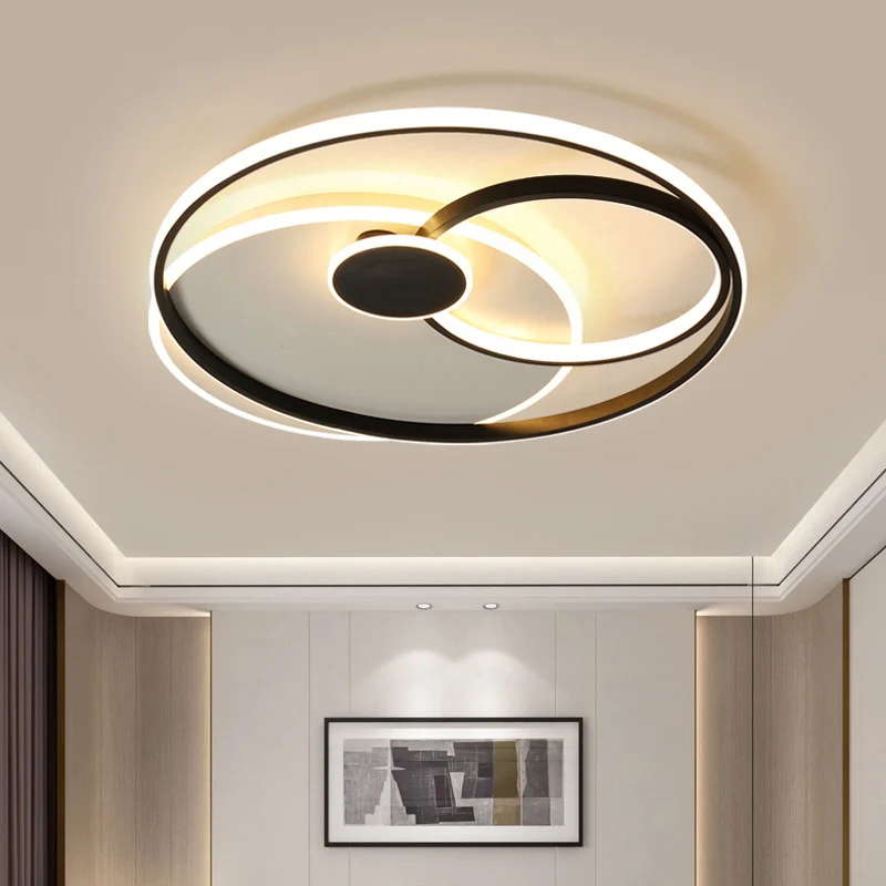 Kreisförmige Deckenleuchte Nordic Metal LED Schlafzimmer-Unterputzleuchte Schwarz und Weiß Clearhalo