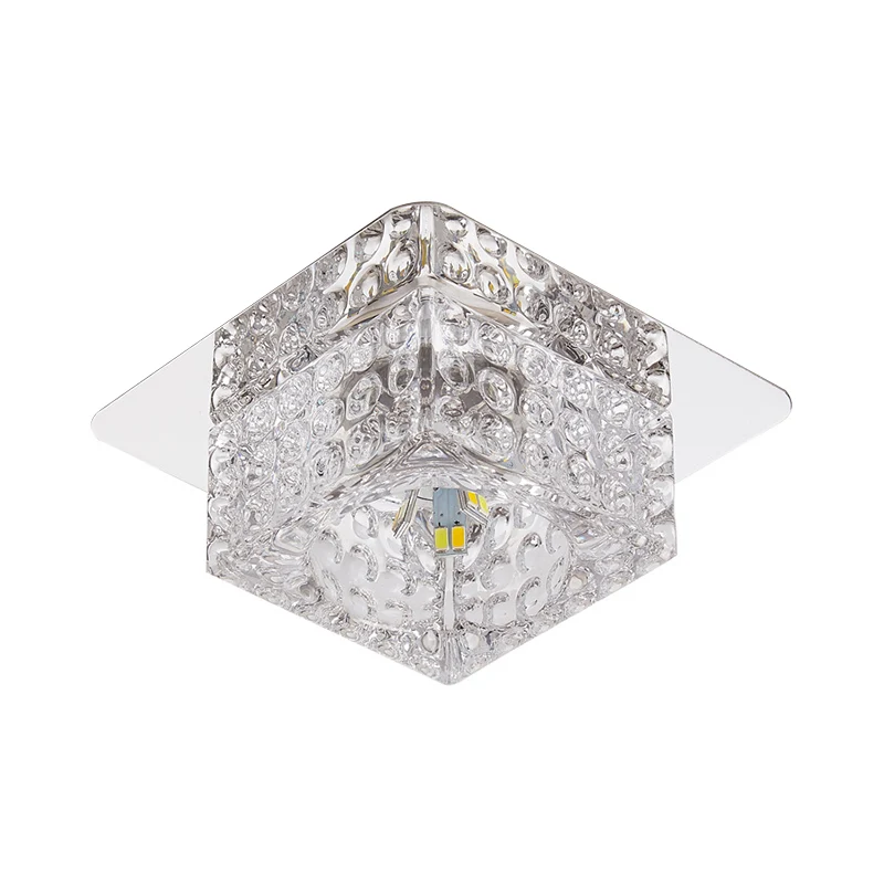 Quadratische, bündige Deckenleuchte aus abgeschrägtem Kristall, minimalistische LED-Unterputzbeleuchtung aus Chrom Clearhalo