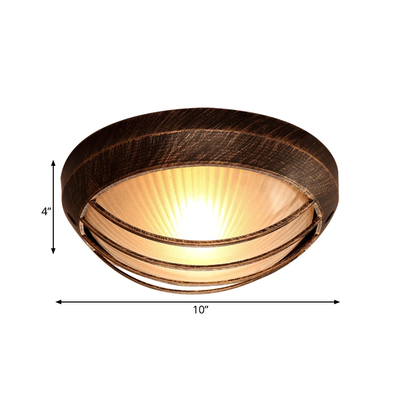 Rustikale 1-Licht-Deckenleuchte für den Veranda-Deckeneinbau Schüsselform aus gefrostetem, geripptem Glas Bronze mit Metal...