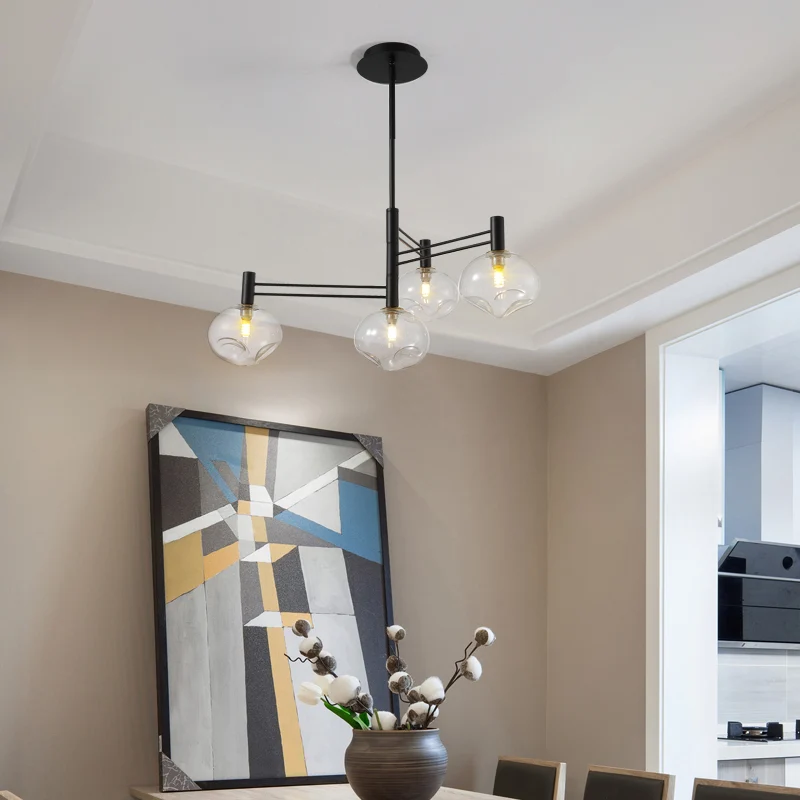 Schwarze, ovale, halbmontierte Beleuchtung, moderne 4-flammige LED-Deckenleuchte mit klarem Noppenglas Clearhalo