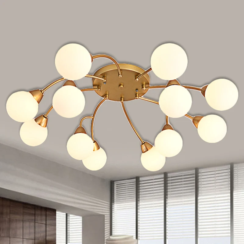 Traubenförmige, halbbündige Lampe, modernistisches Bernstein-/Rauch-/Cremeglas, 6/12 Lichter, goldfarbene, halbbündige LED...