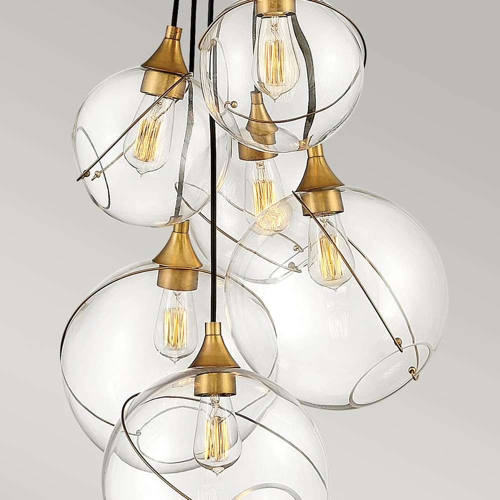 Pendelleuchte Hinkley Skye 6L, Stahl, Klarglas, E27