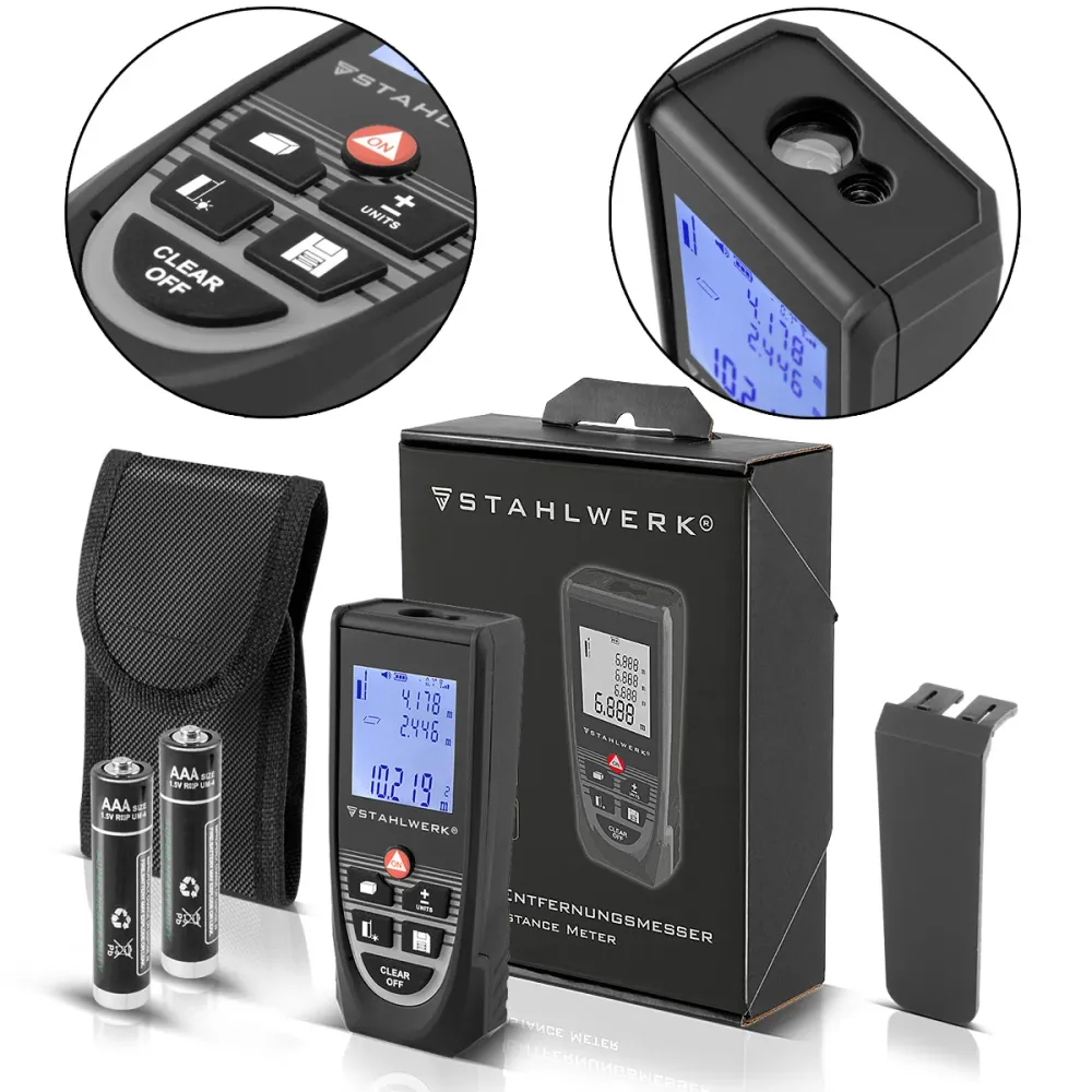 STAHLWERK Laser Entfernungsmesser LE-80 ST bis 80 m Distanzmesser mit beleuchtetem LCD Digital Display, Distanz- und Entfe...