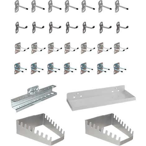 Werkzeughalter Set ADB, 32-teilig, für Lochwände mit 4-Kantlochung 10 x 10 mm & Lochabstand 38 mm, Stahl pulverbeschichtet...