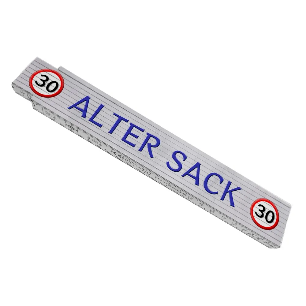 30 Alter Sack Meterstab aus Holz mit Verkehrsschild