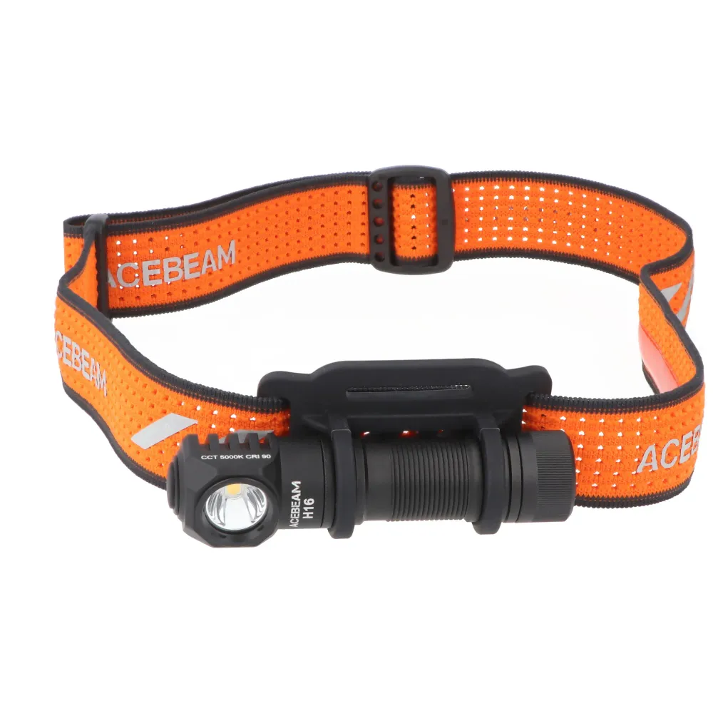 AceBeam H16 LED Stirnlampe mit max. 650 Lumen, 5.000K neutralweiß mit schwarzem Gehäuse, reflektierendes Kopfband, inklusi...