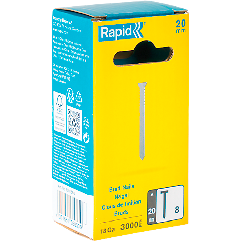 Nägel Rapid Typ 8/20, Präzisionsanschnitt, rostfreier Edelstahl, Packung mit 3000 Stück