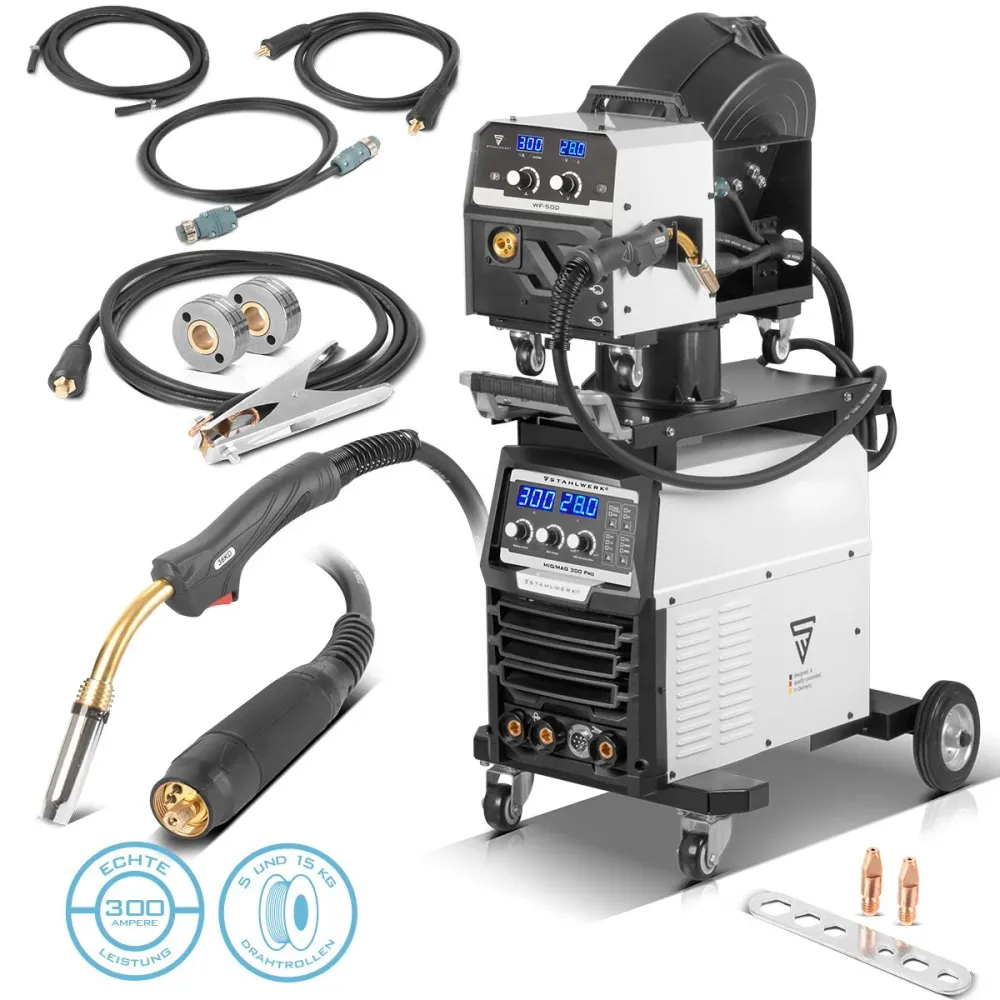 STAHLWERK Schweißgerät MIG MAG 300 Pro Vollsynergischer IGBT Inverter mit 300 und Puls-Funktion 3--1 Kombi-Schweißanlage M...