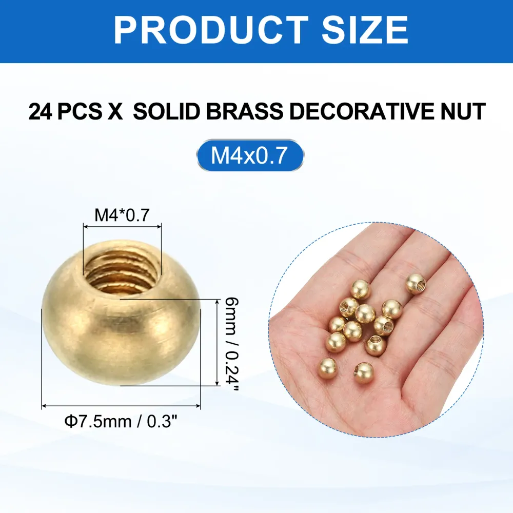 M4x7.5mm Thread Cap Nuts Knob, 24pcs Brass Ball Lamp Decoration Screw Caps Nut Harfington